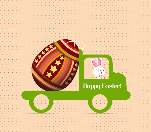 Easter egg bunny carrying aт egg on the car — Stock Vector