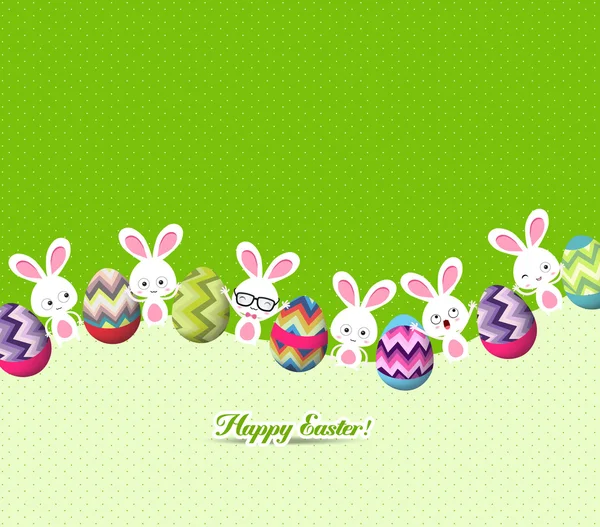 Счастливые пасхальные яйца и кролик — стоковый вектор