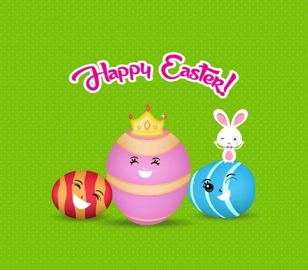 Feliz Pascua huevos y conejito tarjeta de felicitación — Vector de stock