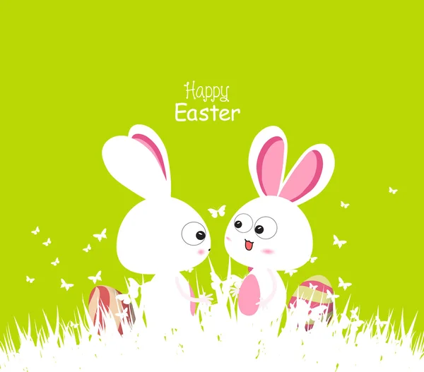 Happy easter green spring with bunny couple and eggs — Stock Vector
