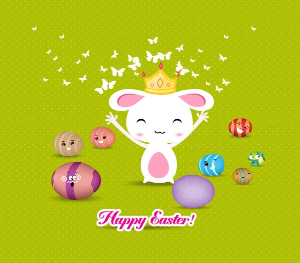 Happy easter eggs and funny princess bunny — Stock Vector