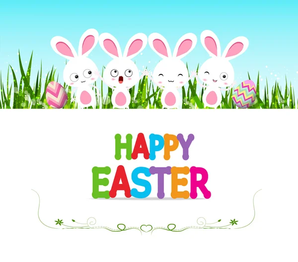Mutlu Paskalya yumurta kartı bunny ve yazı ile — Stok Vektör