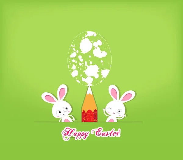 Feliz Pascua huevo y conejito tarjeta de felicitación — Vector de stock