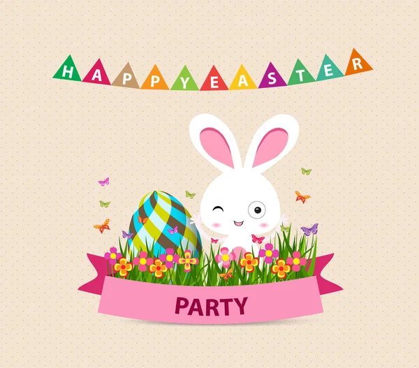 Счастливые пасхальные яйца и кролик — стоковый вектор