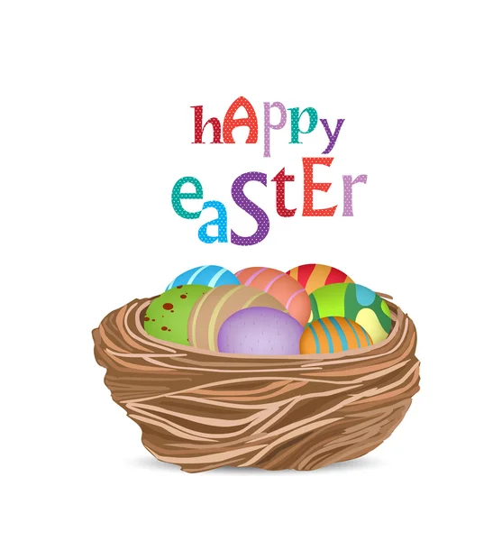 Feliz Pascua con cesta de huevos — Archivo Imágenes Vectoriales