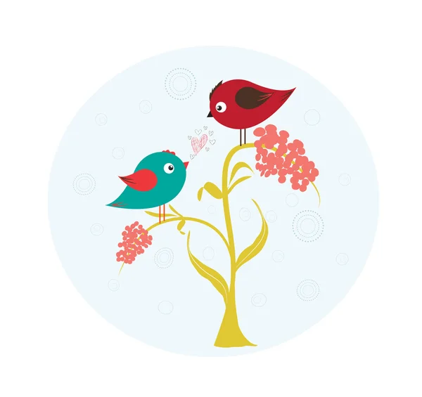 Oiseaux sur la fleur en amour — Image vectorielle