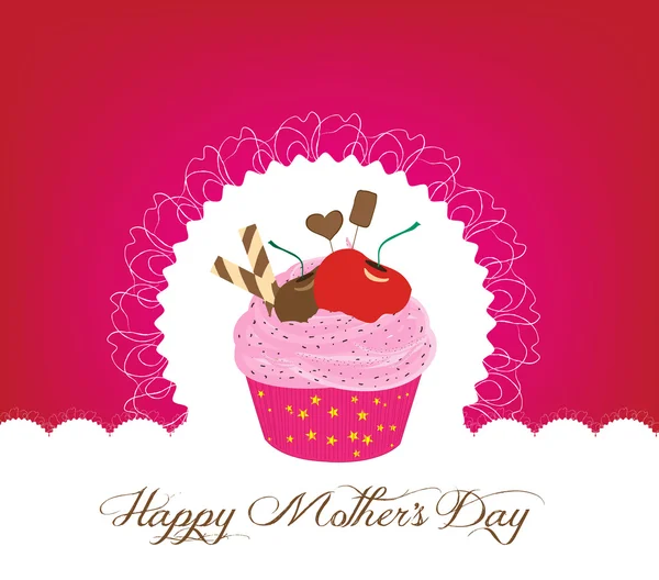 Κάρτα για τη γιορτή χαριτωμένο ευτυχείς μητέρες cupcake — Διανυσματικό Αρχείο