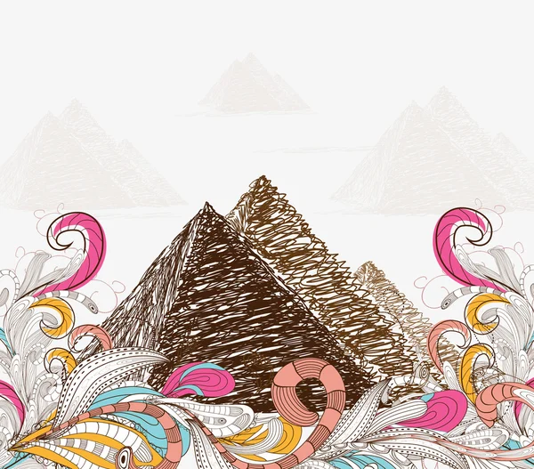 Egipto - dibujado a mano. pirámides garabatos — Archivo Imágenes Vectoriales