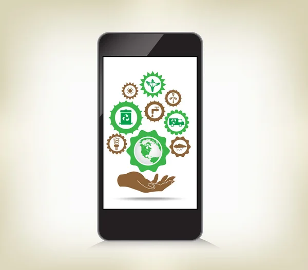Environment cogwheel template in smart phone — Stock Vector