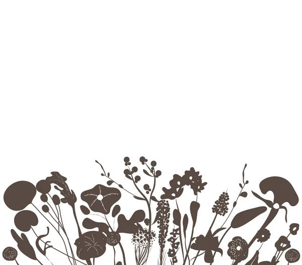 Silhouette herbe et fleurs — Image vectorielle