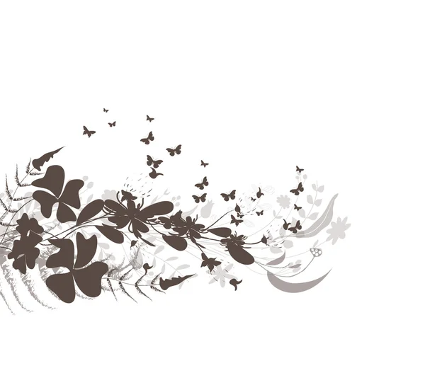 Fiore e farfalle sfondo nero Design — Vettoriale Stock
