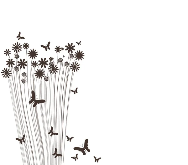 Silhouette vectorielle d'herbe et de papillons — Image vectorielle