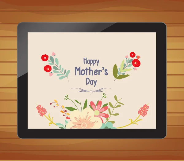 Happy mother day with floral on tablet — Stock Vector