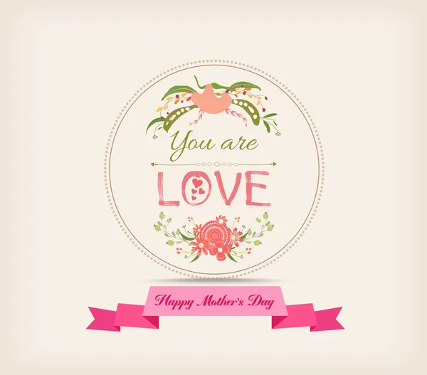 Feliz día de la madre con floral y etiqueta — Vector de stock