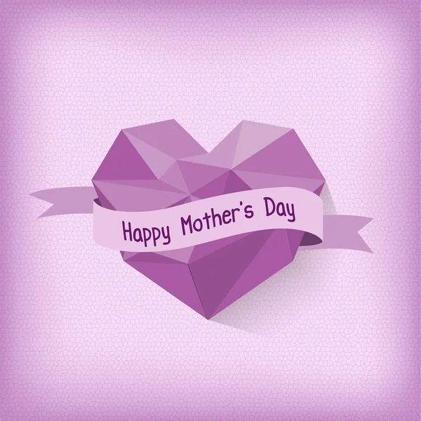 Happy Mother day with purple origami heart — Stock Vector