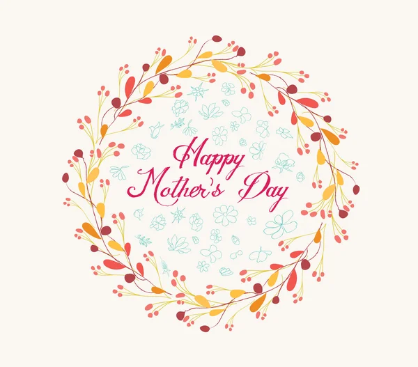 Ημέρα ευτυχισμένη μητέρα με floral στεφάνι — Διανυσματικό Αρχείο