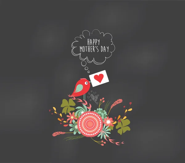母の日花と鳥カード — ストックベクタ