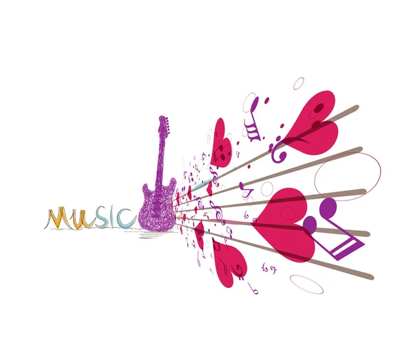 Fondo musical con notas y corazones — Vector de stock