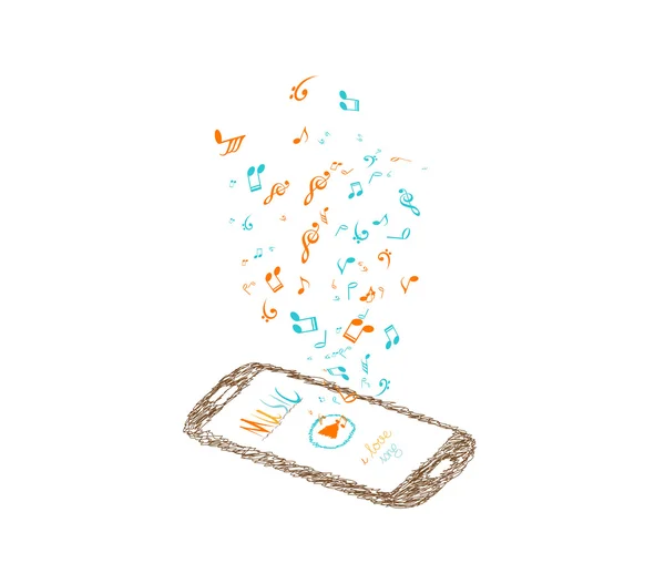 Tło muzyczne z notatek i smartphone — Wektor stockowy