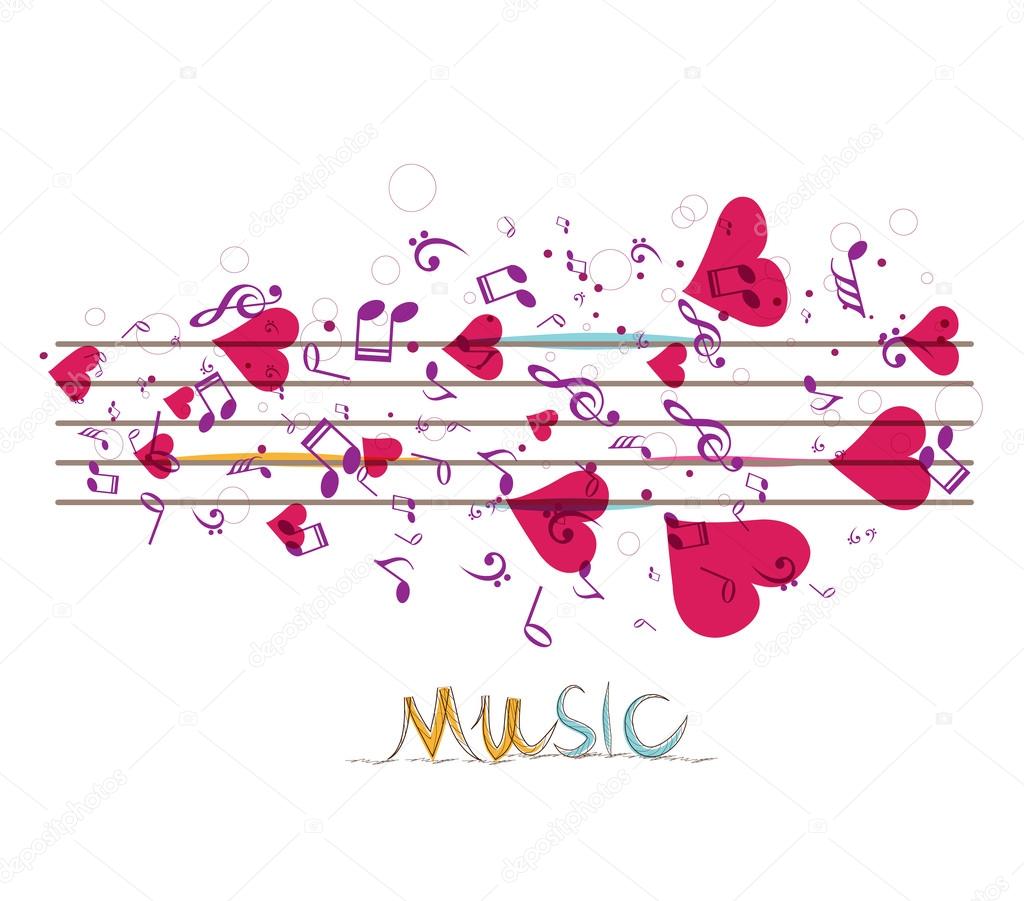 Music background with notes and hearts