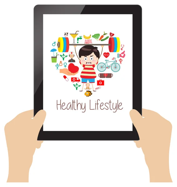 Healthy lifestyle online on tablet — Stock Vector