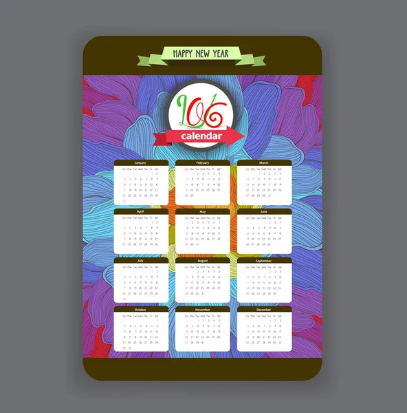 Doodles floraler Kalender — Stockvektor