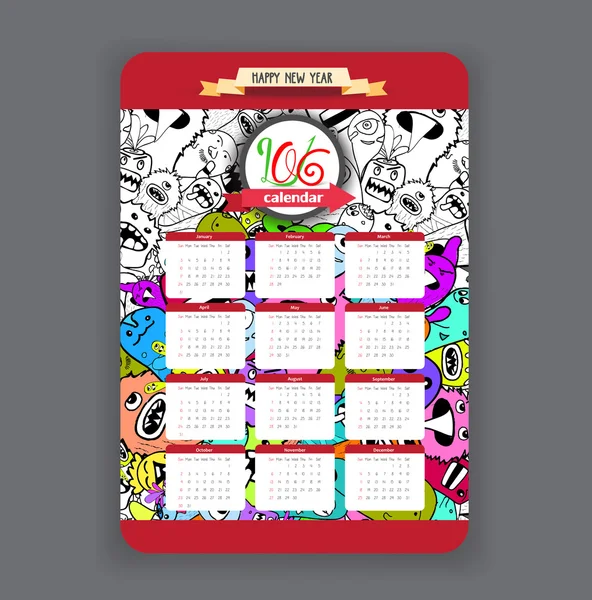 Doodles hipsters kalender — Stockvector