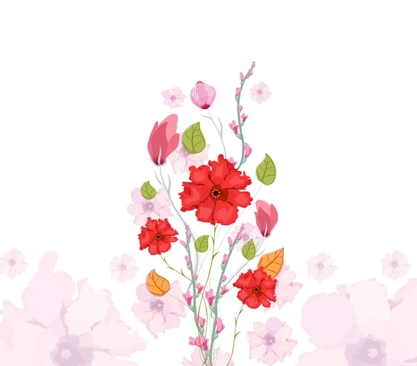 Drawing with pink and red flowers — Stock Vector