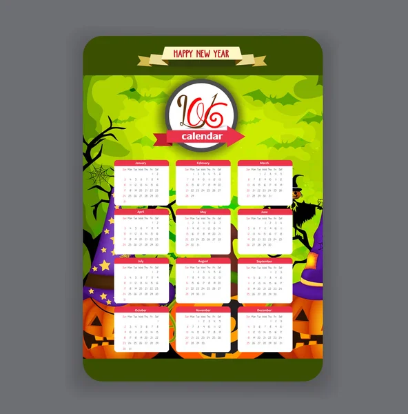 Zelená halloween kalendář 2016 — Stockový vektor