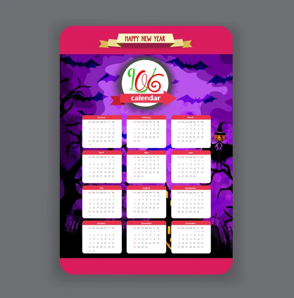 Fialový halloween kalendář 2016 — Stockový vektor