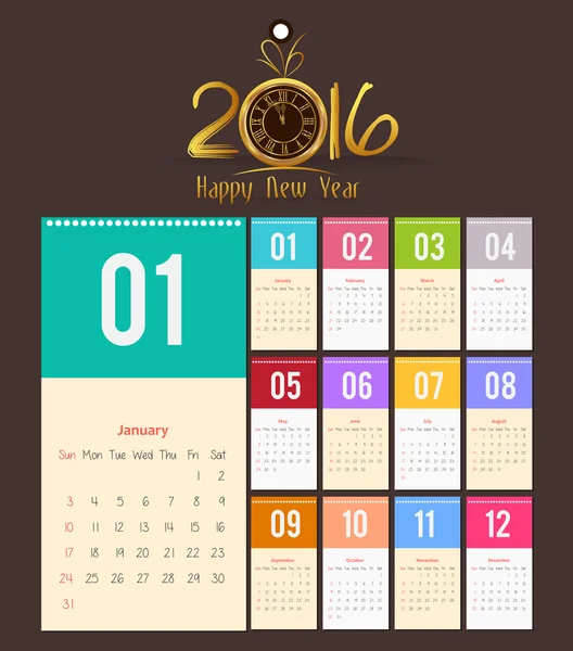 Календарь 2016 со страницами — стоковый вектор
