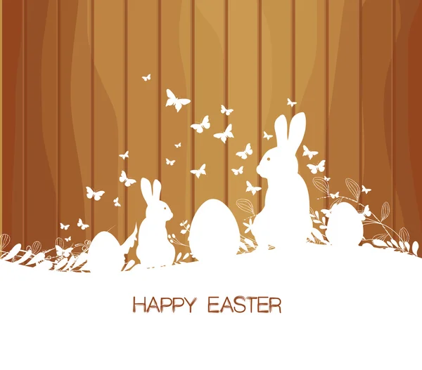 Carte de vœux de Pâques avec lapin, cadeau et lumières — Image vectorielle