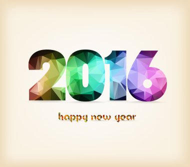Mutlu yeni yıl tebrik kartı. Üçgenler, çokgenler 2016 şerit