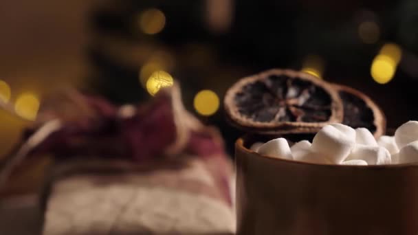 Новогодний напиток - какао с зефиром — стоковое видео