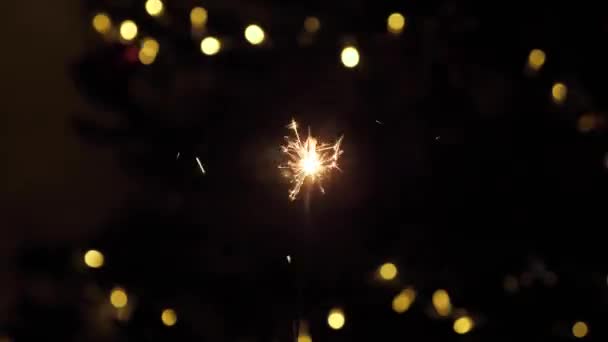 Wunderkerzen auf dem Hintergrund einer verschwommenen Beleuchtung — Stockvideo