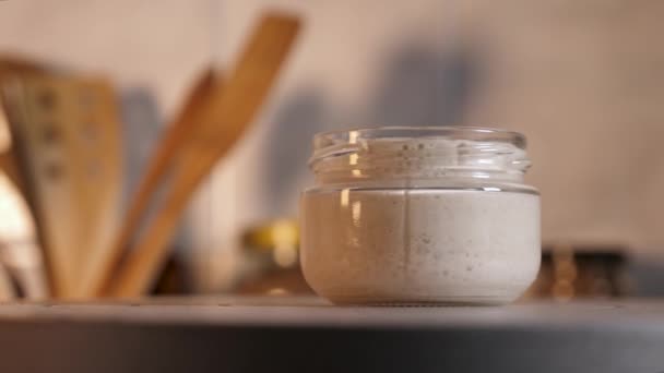 Bread Sourdough in a jar — Stock Video