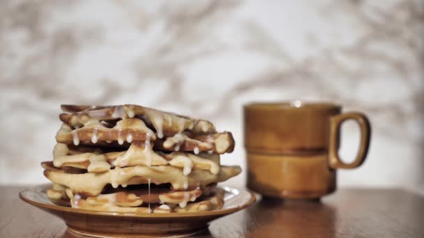 Waffles with condensed milk — Stock Video