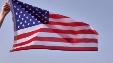 A U.S. flag waves against a clear sky, symbolizing American freedom and patriotism. Its perfect for celebrating Constitution Day and national pride