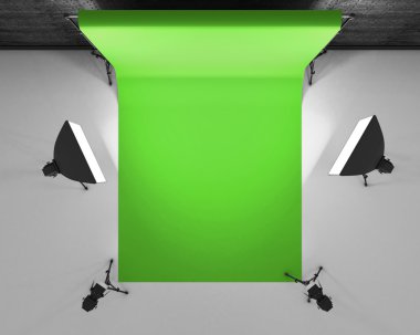 Üstten Görünüm greenscreen studio lightbox ve softbox ile. Film stud