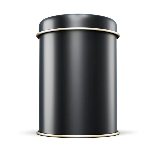 Tarro de metal negro para té aislado sobre fondo blanco — Foto de Stock