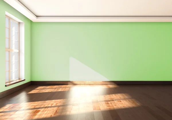 창 빈 방에 녹색의 벽. 3 차원 렌더링 — 스톡 사진