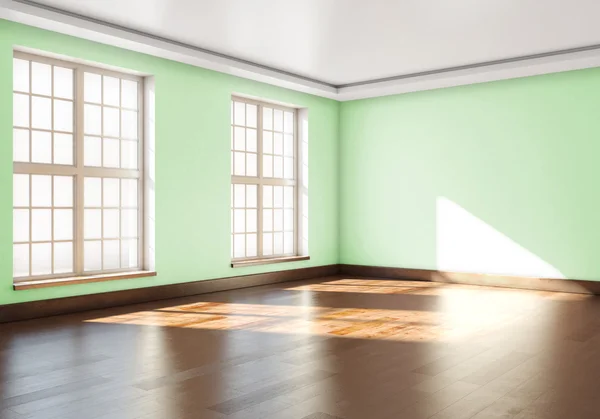 Empty room with green walls and large Windows. 3d rendering — Stock Photo, Image