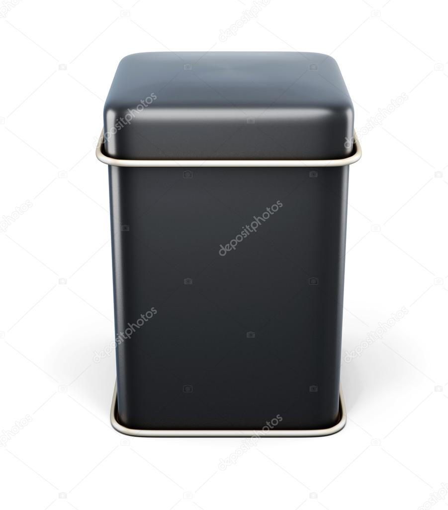 Black metal jar for tea or coffee isolated on white background. 