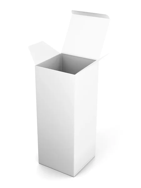 Blank open vertical cardboard box template standing on white bac — Stock Photo, Image