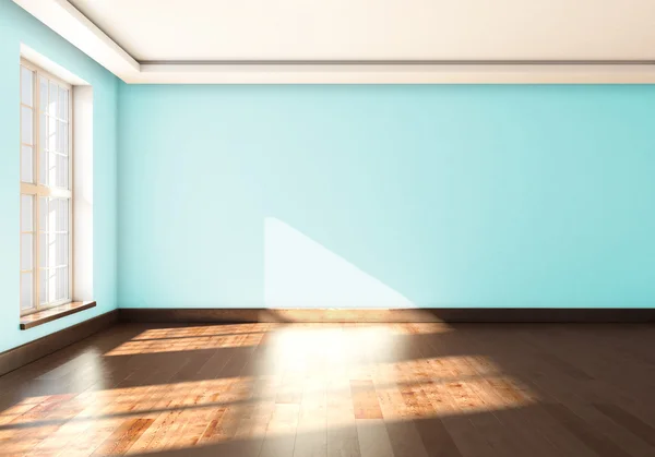 ウィンドウと青の壁の色と空のスタジオ。3 d レンダリング — ストック写真