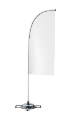 Mockup bayrak afiş üzerinde izole beyaz arka plan ayakta. Açık vie