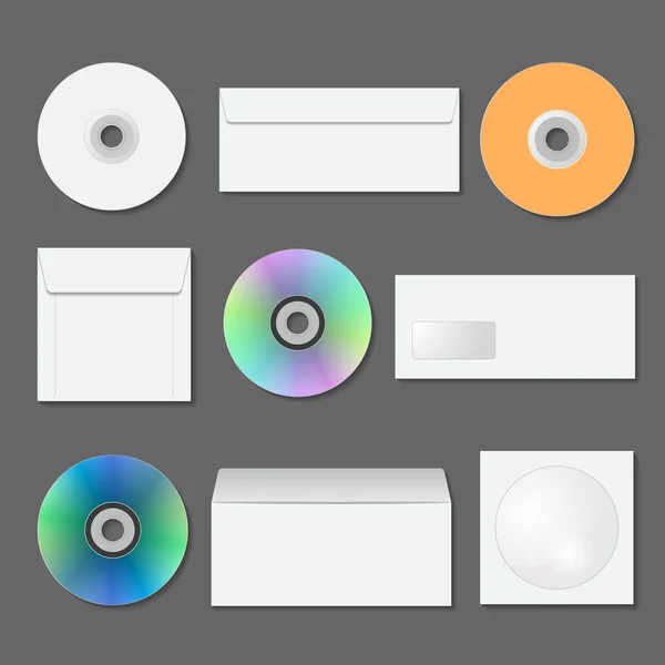 Set of envelopes, disks, covers for CDs. — Stock Vector