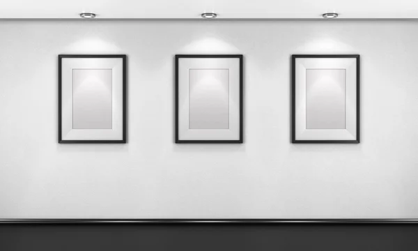 Tres fotos vacías en la galería. 3d renderizar . —  Fotos de Stock