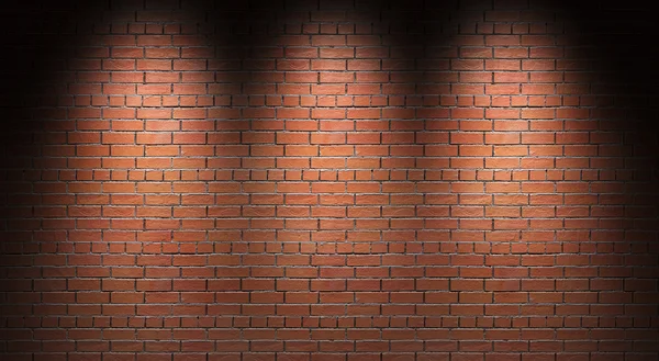 Işıklı tuğla duvar. 3D render.