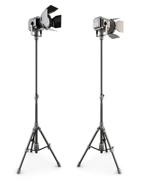 Stüdyo aydınlatma üzerinde beyaz bir tripod üzerinde. 3D.
